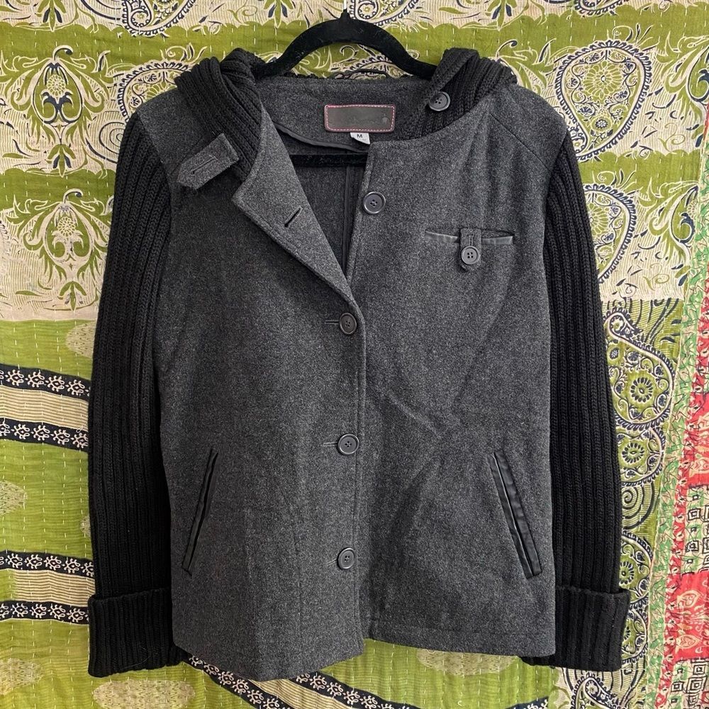 Smartwool Gray/ Black Hooded Merino Wool Sweater Sleeve Jacket Size Medium
